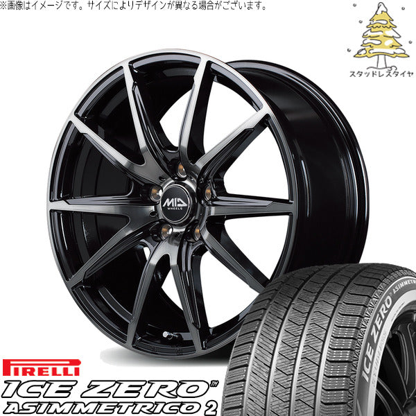 ピレリ アイスゼロアシンメトリコ2 195/55R16 ＋ MIDホイール DR-02 ブラックポリッシュ/ブラッククリア 16インチ 6.5J +48 5H114.3P スタッドレス・ホイール4本セット。1枚目。