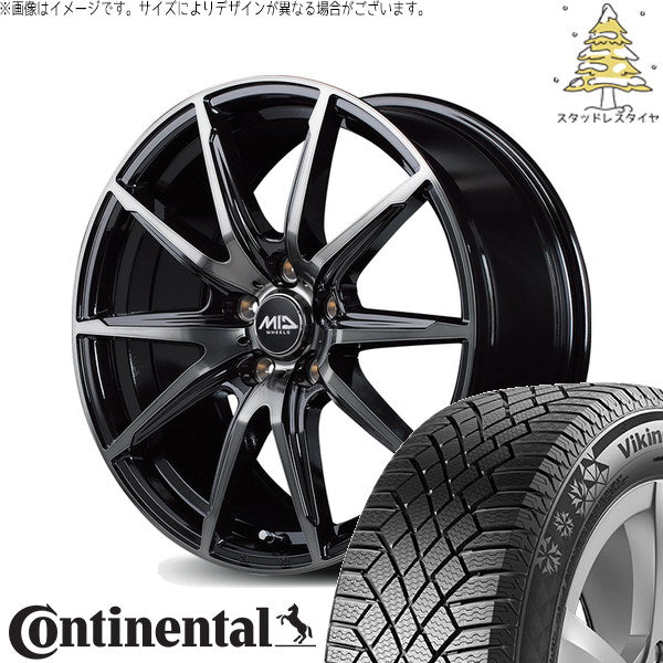 コンチネンタル バイキングコンタクト7 215/70R16 ＋ MIDホイール DR-02 ブラックポリッシュ/ブラッククリア 16インチ 6.5J +48 5H114.3P スタッドレス・ホイール4本セット。1枚目。