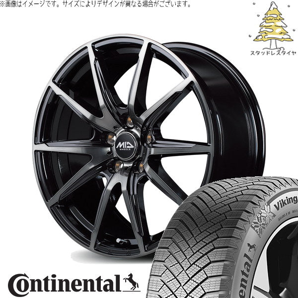 コンチネンタル バイキングコンタクト8 205/60R16 ＋ MIDホイール DR-02 ブラックポリッシュ/ブラッククリア 16インチ 6.5J +53 5H114.3P スタッドレス・ホイール4本セット。1枚目。