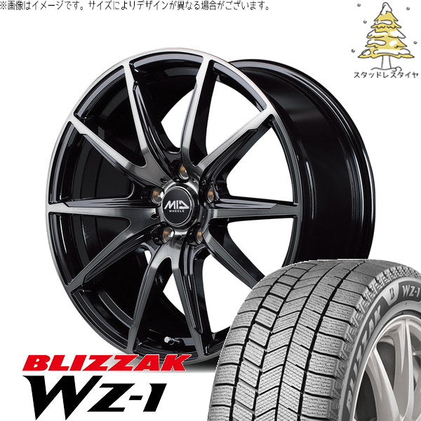 ブリヂストン ブリザック WZ-1 215/50R17 ＋ MIDホイール DR-02 ブラックポリッシュ/ブラッククリア 17インチ 7J +50 5H114.3P スタッドレス・ホイール4本セット。1枚目。