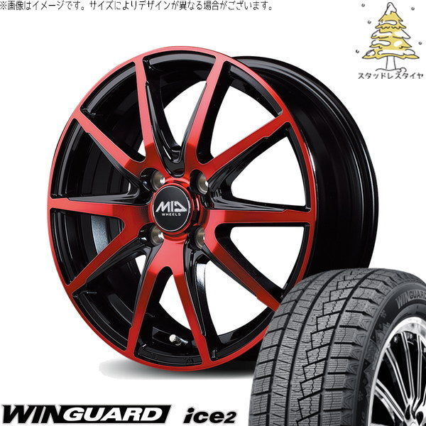 ネクセン ウィンガード アイス2 175/65R15 ＋ MIDホイール DR-02 ブラックポリッシュ/レッドクリア 15インチ 4.5J +45 4H100P スタッドレス・ホイール4本セット。1枚目。