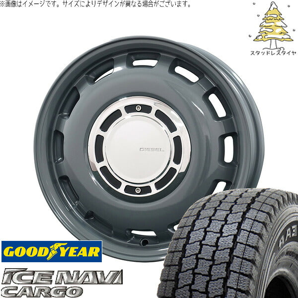 グッドイヤー アイスナビカーゴ 155/80R14 ＋ クロスブラッド ディーゼル マウスグレー 14インチ 5J +35 4H100P スタッドレス・ホイール4本セット。1枚目。