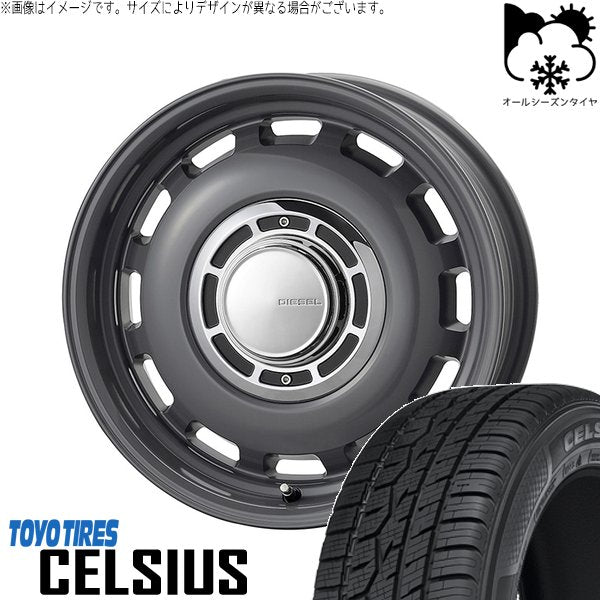 トーヨータイヤ セルシアス 165/70R14 ＋ クロスブラッド ディーゼル マウスグレー 14インチ 4.5J +43 4H100P オールシーズン・ホイール4本セット。1枚目。