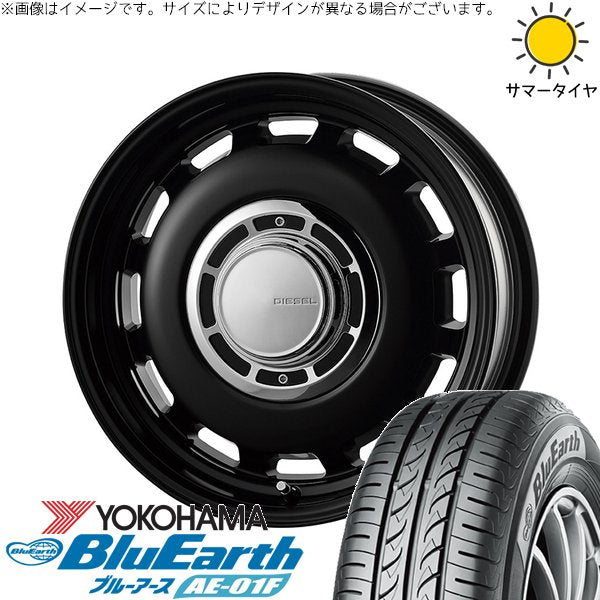 ヨコハマタイヤ ブルーアース AE-01F 195/65R15 ＋ クロスブラッド ディーゼル サテンブラック 15インチ 6J +42 4H100P サマー・ホイール4本セット。1枚目。