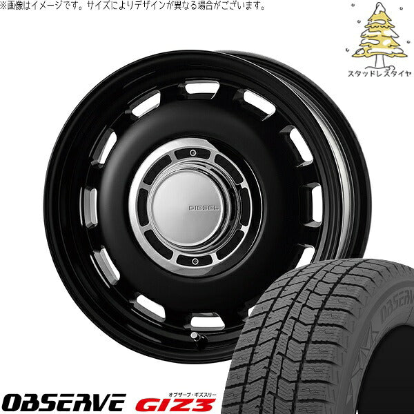 トーヨータイヤ オブザーブ ギズスリー (OBSERVE GIZ3) 165/65R14 ＋ クロスブラッド ディーゼル サテンブラック 14インチ 4.5J +43 4H100P スタッドレス・ホイール4本セット。1枚目。