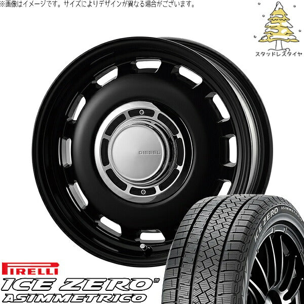 ピレリ アイスゼロアシンメトリコ (ICEZERO ASIMMETRICO) 175/65R15 ＋ クロスブラッド ディーゼル サテンブラック 15インチ 6J +32 4H100P スタッドレス・ホイール4本セット。1枚目。