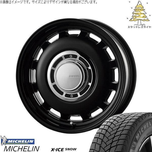 ミシュラン エックスアイス スノー 195/65R15 ＋ クロスブラッド ディーゼル サテンブラック 15インチ 6J +32 4H100P スタッドレス・ホイール4本セット。1枚目。