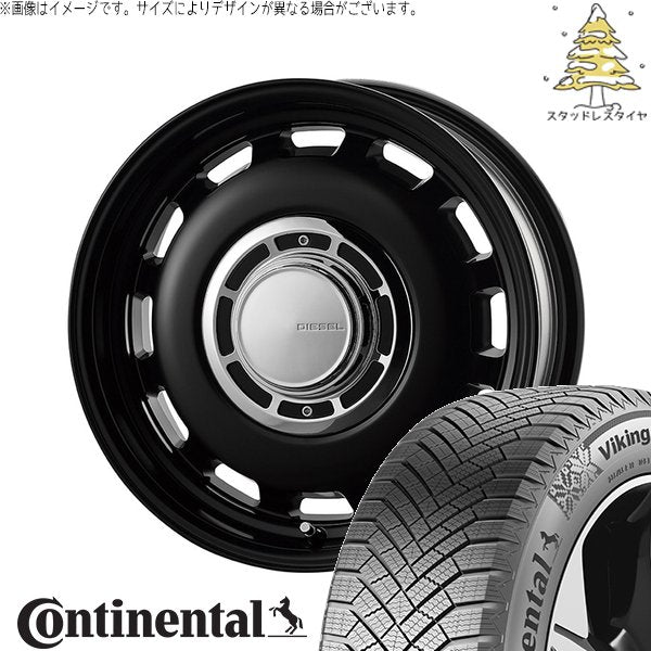 コンチネンタル バイキングコンタクト8 195/65R15 ＋ クロスブラッド ディーゼル サテンブラック 15インチ 6J +32 4H100P スタッドレス・ホイール4本セット。1枚目。