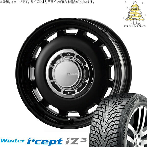 ハンコック ウィンターアイセプト IZ3 W636 (Winter i*cept iZ3 W636) 185/65R15 ＋ クロスブラッド ディーゼル サテンブラック 15インチ 6J +32 4H100P スタッドレス・ホイール4本セット。1枚目。