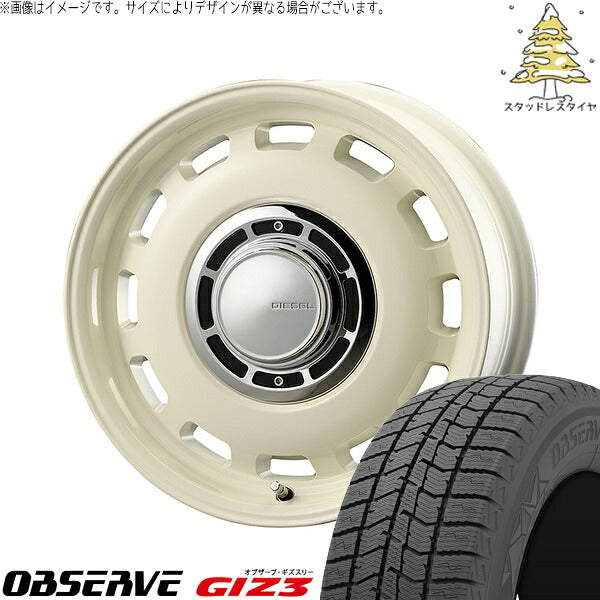 トーヨータイヤ オブザーブ ギズスリー (OBSERVE GIZ3) 165/60R14 ＋ クロスブラッド ディーゼル ミスティックホワイト 14インチ 4.5J +43 4H100P スタッドレス・ホイール4本セット。1枚目。