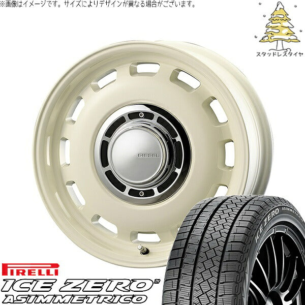 ピレリ アイスゼロアシンメトリコ (ICEZERO ASIMMETRICO) 185/65R15 ＋ クロスブラッド ディーゼル ミスティックホワイト 15インチ 6J +32 4H100P スタッドレス・ホイール4本セット。1枚目。