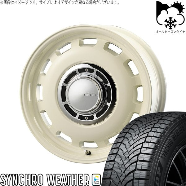 ダンロップ シンクロウェザー 195/65R15 ＋ クロスブラッド ディーゼル ミスティックホワイト 15インチ 6J +32 4H100P オールシーズン・ホイール4本セット。1枚目。