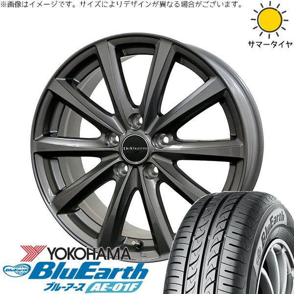 ヨコハマタイヤ ブルーアース AE-01F 185/65R15 ＋ D.TEN グレーメタリック 15インチ 5.5J +43 4H100P サマー・ホイール4本セット。1枚目。