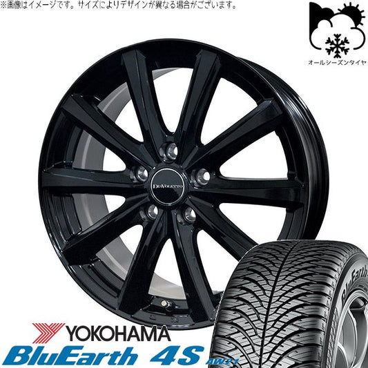 ヨコハマタイヤ ブルーアース4S AW21 185/55R15 ＋ D.TEN ブラック 15インチ 5.5J +48 4H100P オールシーズン・ホイール4本セット。1枚目。