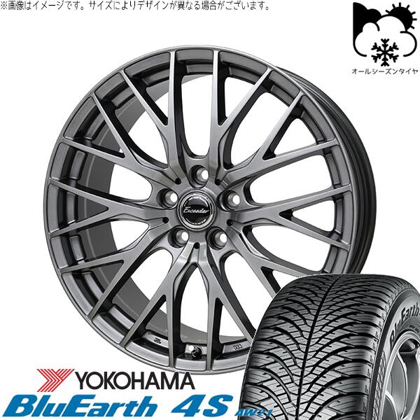 ヨコハマタイヤ ブルーアース4S AW21 215/45R18 ＋ エクシーダー E05-2 ダークシルバー 18インチ 7J +40 5H114.3P オールシーズン・ホイール4本セット。1枚目。