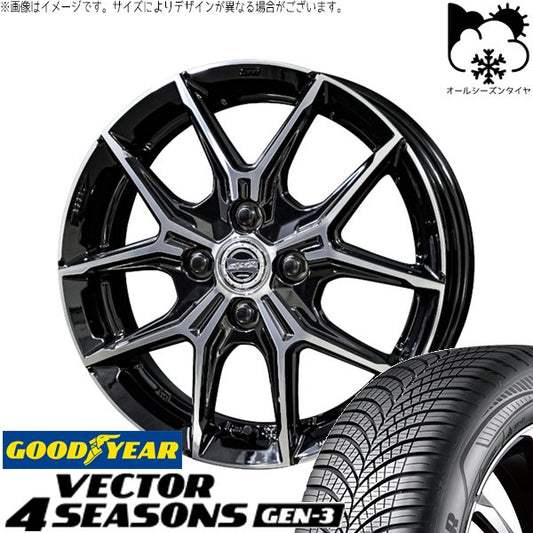 グッドイヤー ベクター4シーズンズ GEN-3 205/55R16 ＋ スマック+EK M1 グロスブラックポリッシュ 16インチ 6J +40 4H100P オールシーズン・ホイール4本セット。1枚目。