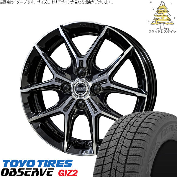 トーヨータイヤ OBSERVE 195/65R16 ＋ スマック+EK M1 グロスブラックポリッシュ 16インチ 6J +40 4H100P スタッドレス・ホイール4本セット。1枚目。