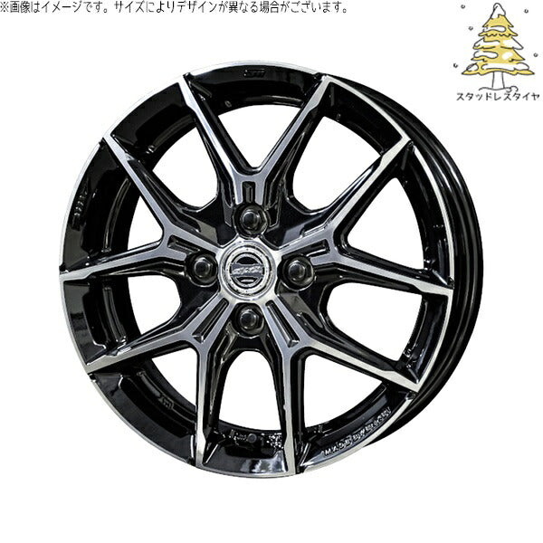輸入スタッドレスタイヤ（銘柄指定不可） 185/55R15 ＋ スマック+EK M1 グロスブラックポリッシュ 15インチ 5.5J +38 4H100P ホイール4本セット。1枚目。