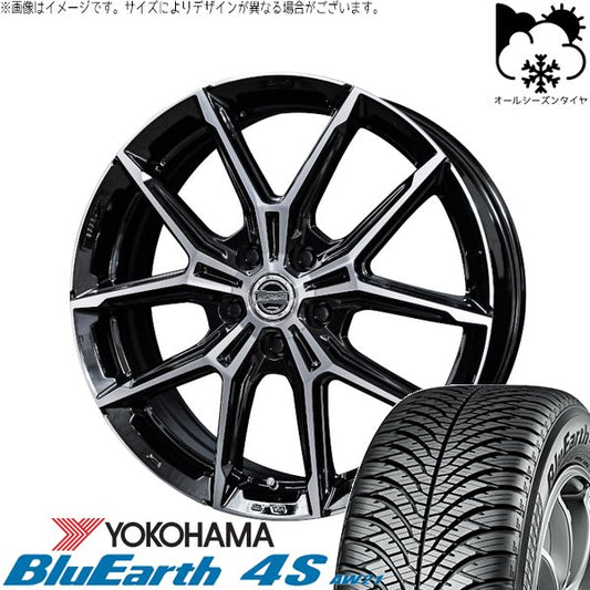 ヨコハマタイヤ ブルーアース4S AW21 205/55R16 ＋ スマック+EK M1 グロスブラックポリッシュ 16インチ 6.5J +42 5H114.3P オールシーズン・ホイール4本セット。1枚目。