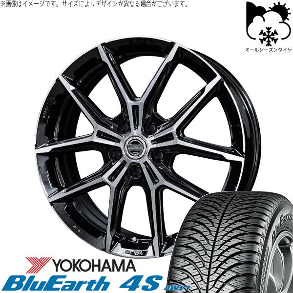 ヨコハマタイヤ ブルーアース4S AW21 205/60R16 ＋ スマック+EK M1 グロスブラックポリッシュ 16インチ 6.5J +42 5H114.3P オールシーズン・ホイール4本セット。1枚目。