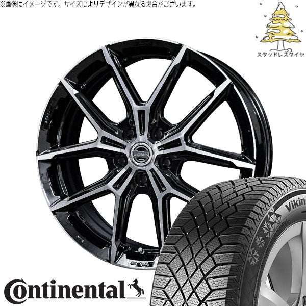 コンチネンタル バイキングコンタクト7 225/55R17 ＋ スマック+EK M1 グロスブラックポリッシュ 17インチ 7J +48 5H114.3P スタッドレス・ホイール4本セット。1枚目。