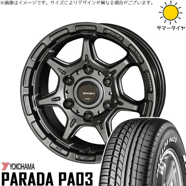 ヨコハマタイヤ パラダ PA03 215/70R15 ＋ RIVAZZA FBF-7 ガンブラック 15インチ 6.0J +33 6H139.7P サマー・ホイール4本セット。1枚目。