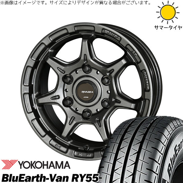 ヨコハマタイヤ ブルーアース バン RY55 215/70R15 ＋ RIVAZZA FBF-7 ガンブラック 15インチ 6.0J +33 6H139.7P サマー・ホイール4本セット。1枚目。