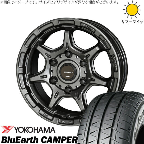 ヨコハマタイヤ ブルーアース キャンパー 195/80R15 ＋ RIVAZZA FBF-7 ガンブラック 15インチ 6.0J +33 6H139.7P サマー・ホイール4本セット。1枚目。