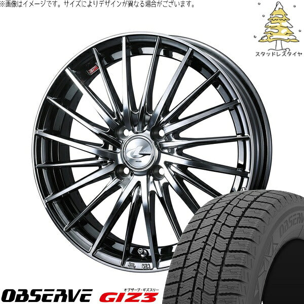 トーヨータイヤ オブザーブ GIZ3 195/65R16 ＋ レオニス FR ブラックメタルコート/ミラーカット 16インチ 6J +42 4H100P スタッドレス・ホイール4本セット。1枚目。