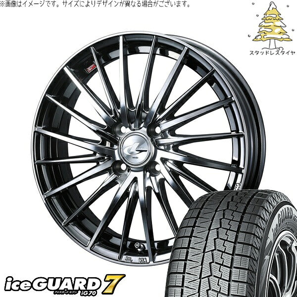 ヨコハマタイヤ アイスガードセブン IG70 185/55R15 ＋ レオニス FR ブラックメタルコート/ミラーカット 15インチ 5.5J +43 4H100P スタッドレス・ホイール4本セット。1枚目。