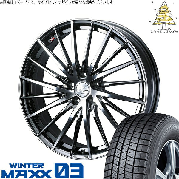 ダンロップ ウィンターマックス03 215/50R17 ＋ レオニス FR ブラックメタルコート/ミラーカット 17インチ 7J +47 5H100P スタッドレス・ホイール4本セット。1枚目。