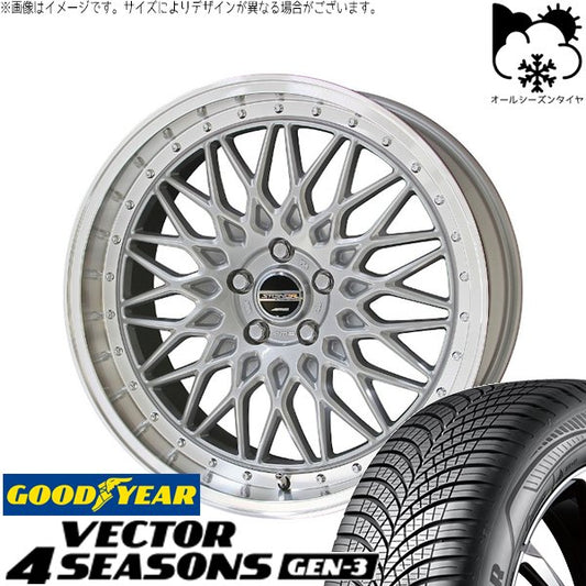 グッドイヤー ベクター4シーズンズ GEN-3 225/45R18 ＋ シュタイナー FTX サテンシルバー/光輝リム/メッキピアスボルト 18インチ 7.5J +48 5H100P オールシーズン・ホイール4本セット。1枚目。