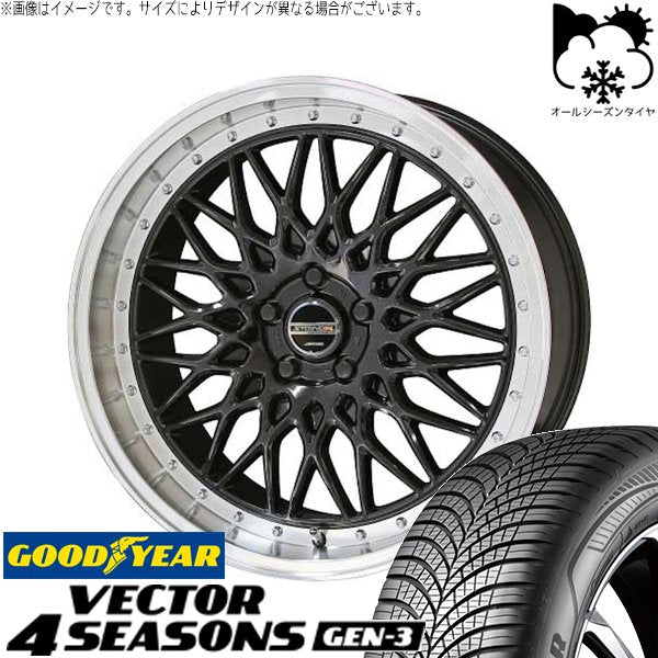 グッドイヤー ベクター4シーズンズ GEN-3 225/55R19 ＋ シュタイナー FTX オニキスブラック/光輝リム/メッキピアスボルト 19インチ 8J +35 5H120P オールシーズン・ホイール4本セット。1枚目。