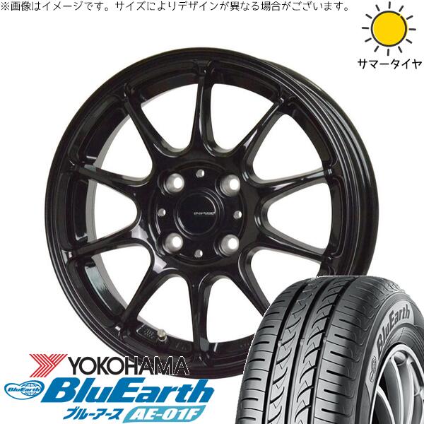 ヨコハマタイヤ ブルーアース AE-01F 175/65R15 ＋ Gスピード G07 メタリックブラック 15インチ 5.5J +43 4H100P サマー・ホイール4本セット。1枚目。