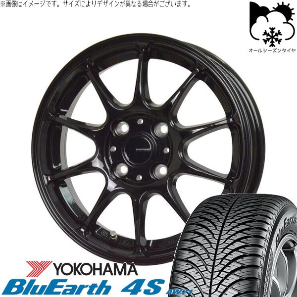 ヨコハマタイヤ ブルーアース4S AW21 185/65R15 ＋ Gスピード G07 メタリックブラック 15インチ 5.5J +43 4H100P オールシーズン・ホイール4本セット。1枚目。