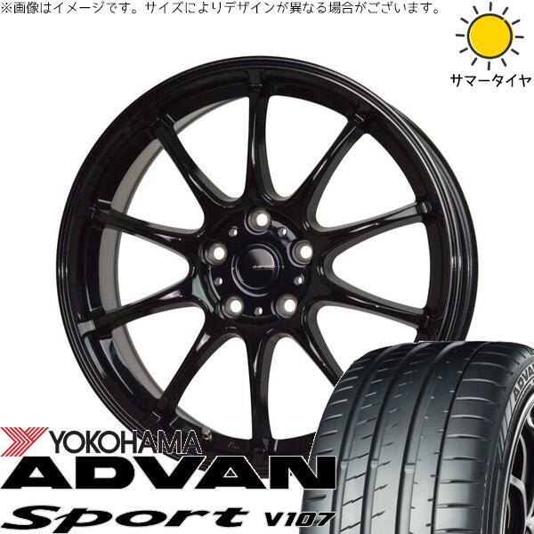 ヨコハマタイヤ アドバンスポーツ V107 225/60R18 ＋ Gスピード G07 メタリックブラック 18インチ 7.5J +38 5H114.3P サマー・ホイール4本セット。1枚目。