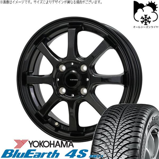 ヨコハマタイヤ ブルーアース4S AW21 175/65R14 ＋ Gスピード G08 メタリックブラック 14インチ 5.5J +43 4H100P オールシーズン・ホイール4本セット。1枚目。