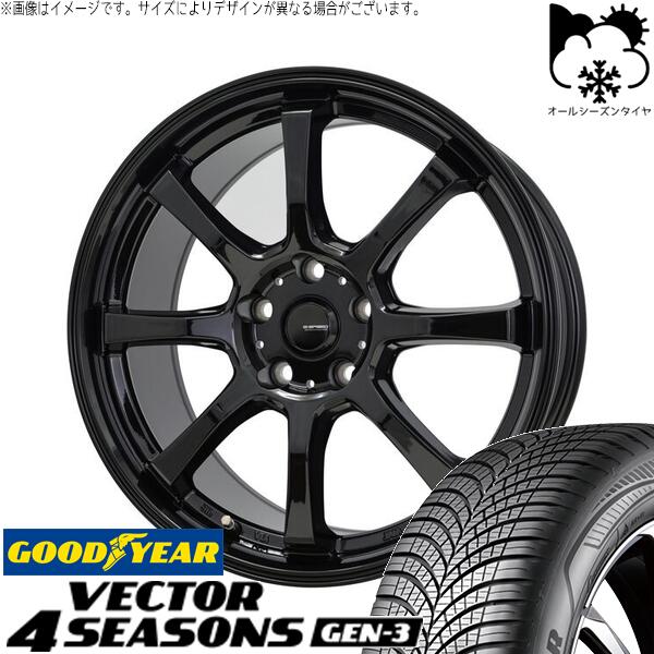 グッドイヤー ベクター4シーズンズ GEN-3 225/55R17 ＋ Gスピード G08 メタリックブラック 17インチ 7J +45 5H100P オールシーズン・ホイール4本セット。1枚目。