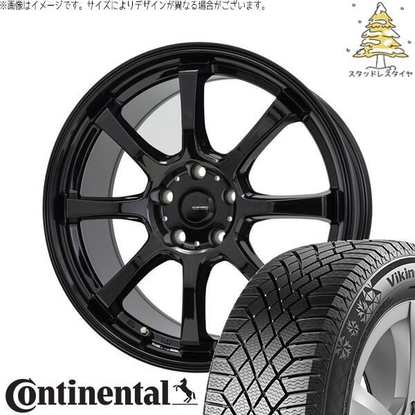 コンチネンタル バイキングコンタクト7 225/55R17 ＋ Gスピード G08 メタリックブラック 17インチ 7J +48 5H114.3P スタッドレス・ホイール4本セット。1枚目。