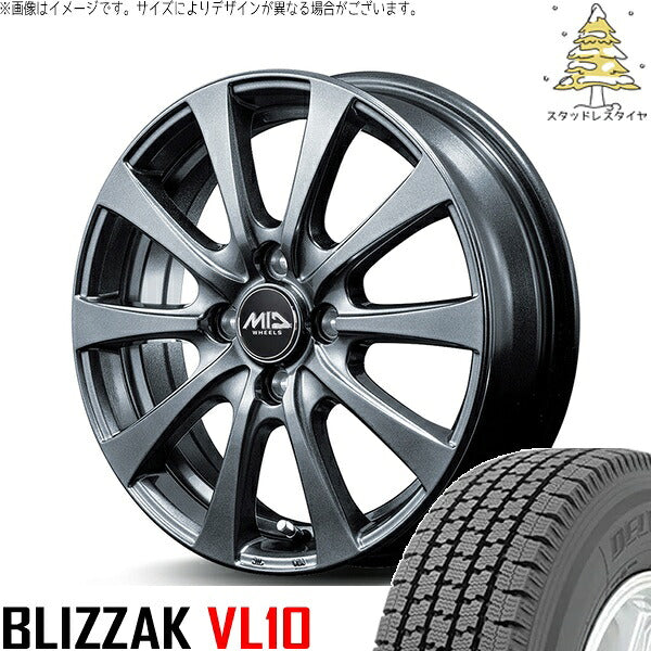 ブリヂストン ブリザック VL10 155/80R14 ＋ MIDホイール G10 メタリックグレー 14インチ 5J +39 4H100P スタッドレス・ホイール4本セット。1枚目。