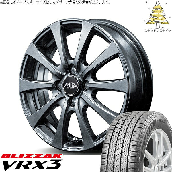 ブリヂストン ブリザック VRX3 185/70R14 ＋ MIDホイール G10 メタリックグレー 14インチ 5.5J +45 4H100P スタッドレス・ホイール4本セット。1枚目。