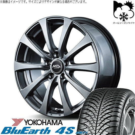 ヨコハマタイヤ ブルーアース4S AW21 205/60R16 ＋ MIDホイール G10 メタリックグレー 16インチ 6.5J +48 5H114.3P オールシーズン・ホイール4本セット。1枚目。