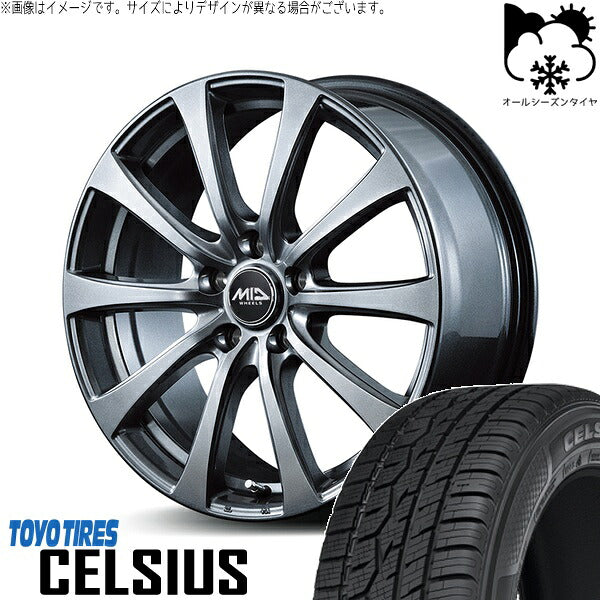 トーヨータイヤ セルシアス 205/60R16 ＋ MIDホイール G10 メタリックグレー 16インチ 6.5J +38 5H114.3P オールシーズン・ホイール4本セット。1枚目。