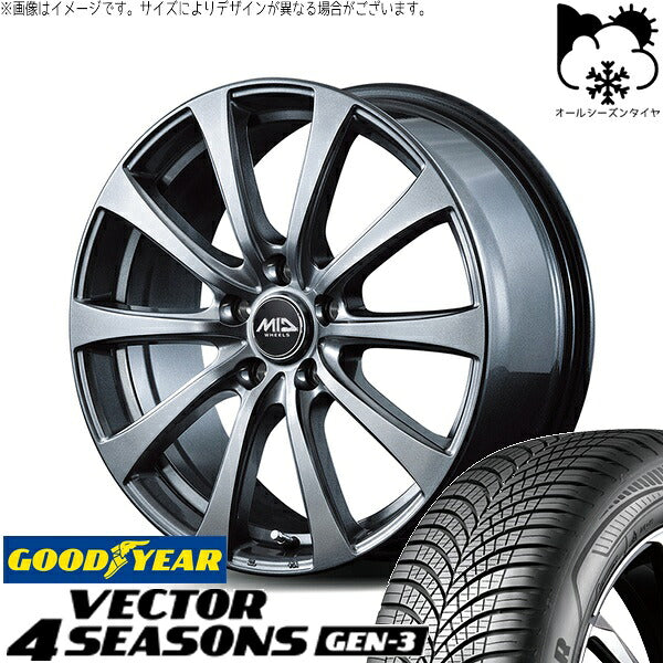 グッドイヤー ベクター4シーズンズ GEN-3 215/60R16 ＋ MIDホイール G10 メタリックグレー 16インチ 6.5J +53 5H114.3P オールシーズン・ホイール4本セット。1枚目。