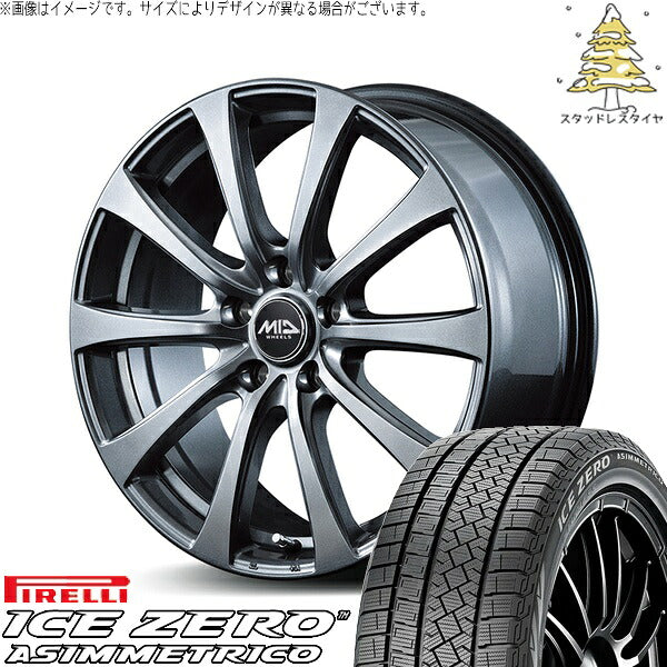 ピレリ アイスゼロアシンメトリコ 215/60R16 ＋ MIDホイール G10 メタリックグレー 16インチ 6.5J +38 5H114.3P スタッドレス・ホイール4本セット。1枚目。
