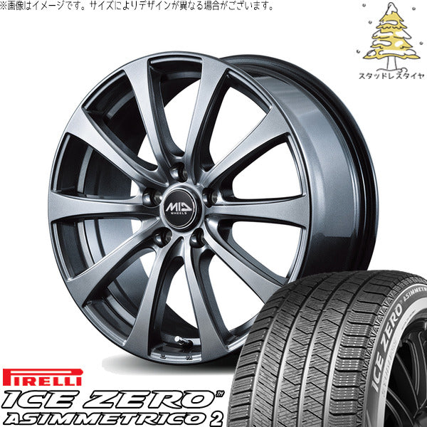 ピレリ アイスゼロアシンメトリコ2 215/45R17 ＋ MIDホイール G10 メタリックグレー 17インチ 7J +55 5H114.3P スタッドレス・ホイール4本セット。1枚目。