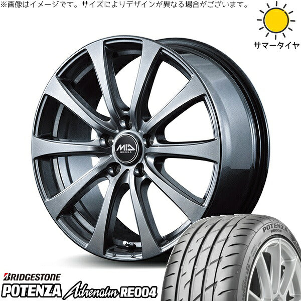ブリヂストン ポテンザ アドレナリン RE004 195/50R16 ＋ MIDホイール G10 メタリックグレー 16インチ 6.5J +48 5H114.3P サマー・ホイール4本セット。1枚目。