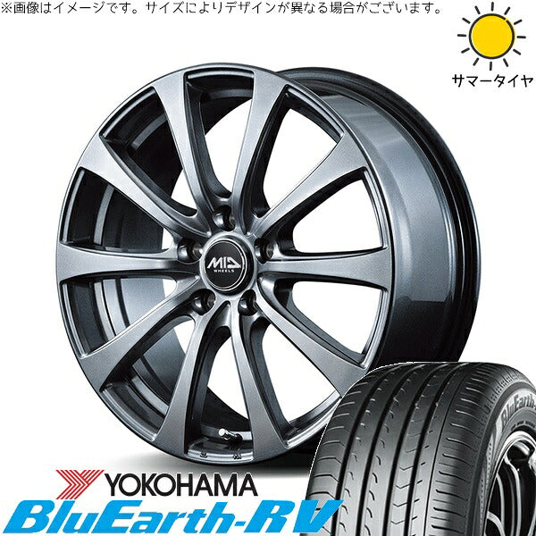 ヨコハマタイヤ ブルーアース RV03 215/60R16 ＋ MIDホイール G10 メタリックグレー 16インチ 6.5J +53 5H114.3P サマー・ホイール4本セット。1枚目。