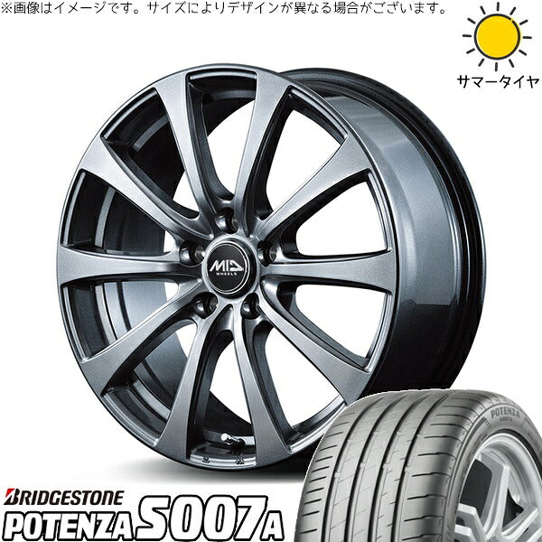 ブリヂストン ポテンザ S007A 205/50R17 ＋ MIDホイール G10 メタリックグレー 17インチ 7J +48 5H100P サマー・ホイール4本セット。1枚目。