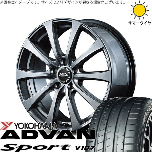 ヨコハマタイヤ アドバンスポーツ V107 225/40R18 ＋ MIDホイール G10 メタリックグレー 18インチ 7.5J +53 5H114.3P サマー・ホイール4本セット。1枚目。